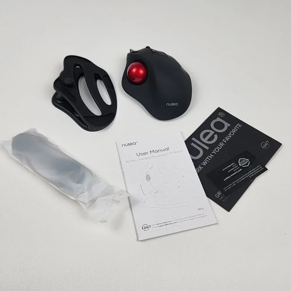Nulea M511 Wireless Trackball Mouse Rechargeable Bluetooth USB Ergonomic Red